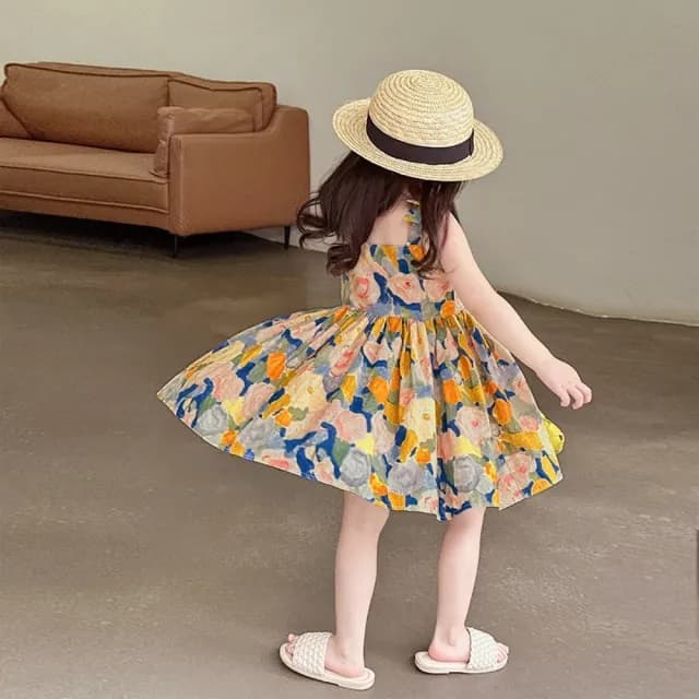 【橘魔法】油畫風碎花吊帶洋裝(吊帶裙 連身裙 裙子 女童 兒童 童裝)