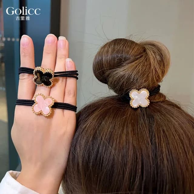 【Golicc】法式 復古氣質四葉草髮圈(七夕 情人節 生日 髮飾 頭飾 大腸圈 髮夾 禮物)