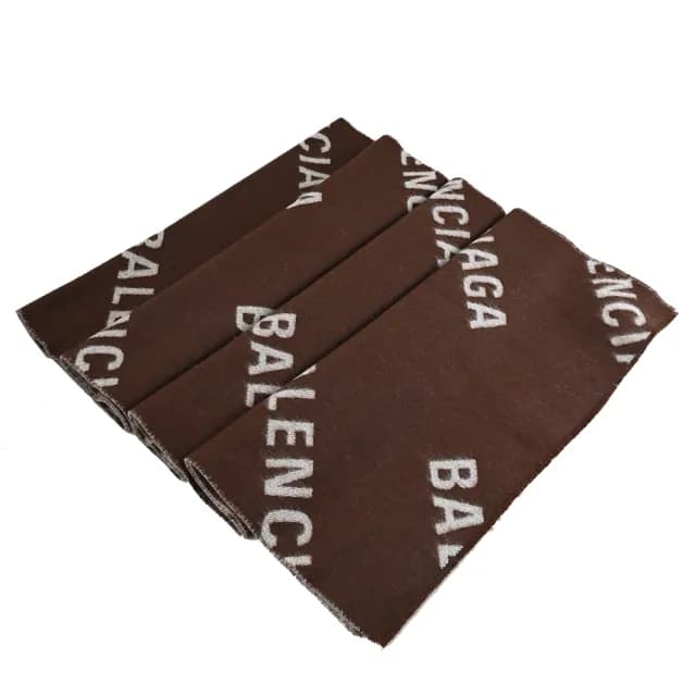 【Balenciaga 巴黎世家】經典滿版LOGO雙面純羊毛披肩長圍巾(深咖/白)