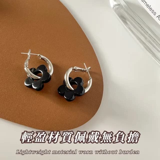 【百搭時尚】甜酷金屬風花朵耳環1對(圈圈耳環 耳圈 耳墜 耳飾 耳針 耳釘 首飾 垂墜耳環 情人節 送禮物)