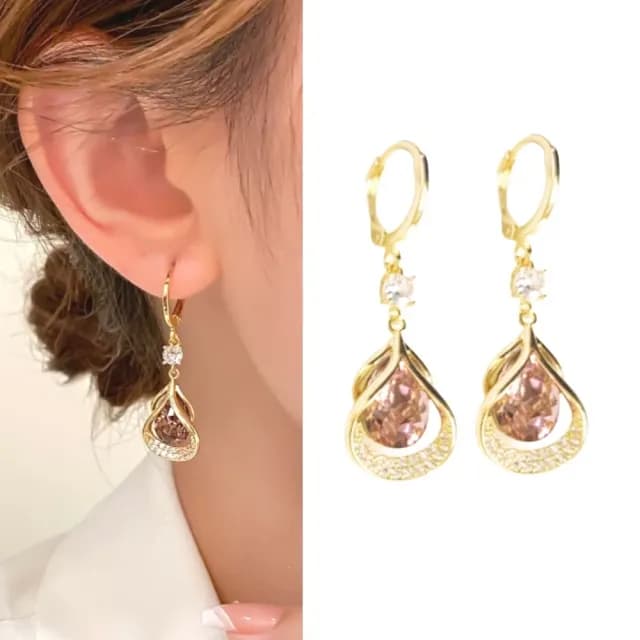 【公主單品】法式氣質水滴粉紫晶耳墜(小臉耳環 耳墜 耳飾 耳針 圈圈耳釘 禮服洋裝)