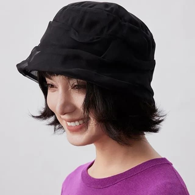 【KT DADA】父親節禮物 桑蠶絲 透氣 女生帽子 真絲 平頂 短帽簷 薄款 圓帽 時尚 日系穿搭 漁夫帽 薄紗帽 網