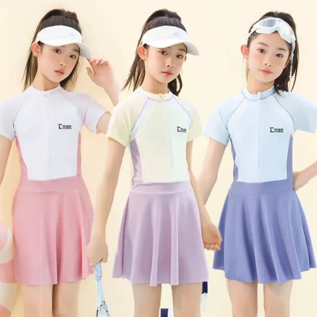 【橘魔法】大童 淺彩側腰拼接連身泳衣(內有安全褲 泳裝 青少女 游泳課 學生 快乾 速乾 兒童 童裝 女童)