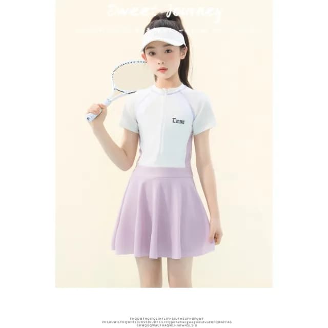 【橘魔法】大童 淺彩側腰拼接連身泳衣(內有安全褲 泳裝 青少女 游泳課 學生 快乾 速乾 兒童 童裝 女童)