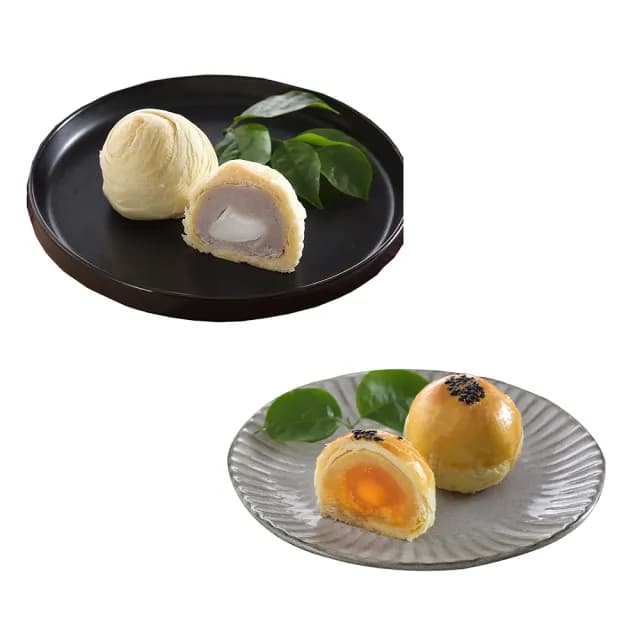 【采棠肴】中秋月餅組合-綠豆蛋黃酥 8入/盒+芋頭麻糬 8入/盒-中秋禮盒(月餅)