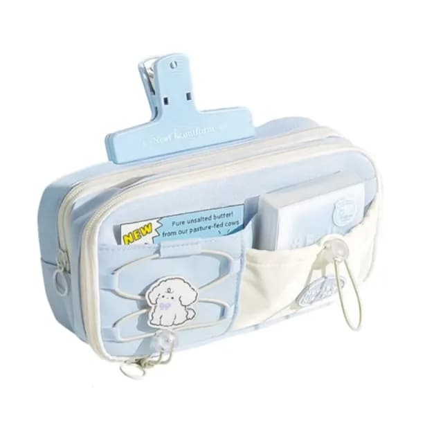 【小選物】日系奶油狗撞色大開口多層筆袋(抽繩 收納包 文具袋 鉛筆盒 大容量 拉鍊 學生 生日禮物)