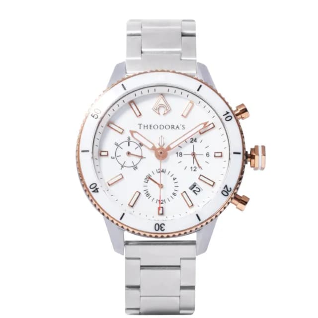 【THEODORA’S 希奧朵拉】小錶面｜水行俠夜光潛水手錶-鋼鍊錶帶(潛水錶 真三眼計時 陶瓷圈)