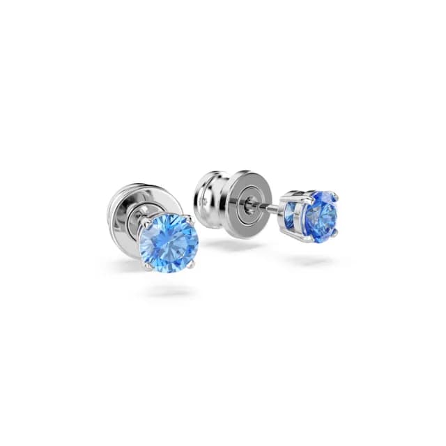 【SWAROVSKI 施華洛世奇】Stilla Attract 耳釘 圓形切割 藍色 鍍白金色