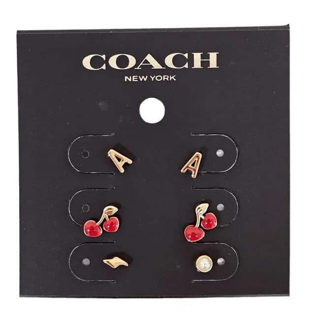 【COACH】LOGO字樣互扣愛心/星星水鑽造型穿式耳環 耳針式(贈原廠紙袋紙盒/七夕情人節)