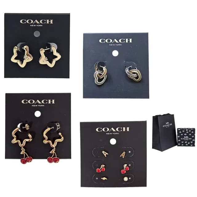 【COACH】LOGO字樣互扣愛心/星星水鑽造型穿式耳環 耳針式(贈原廠紙袋紙盒/七夕情人節)