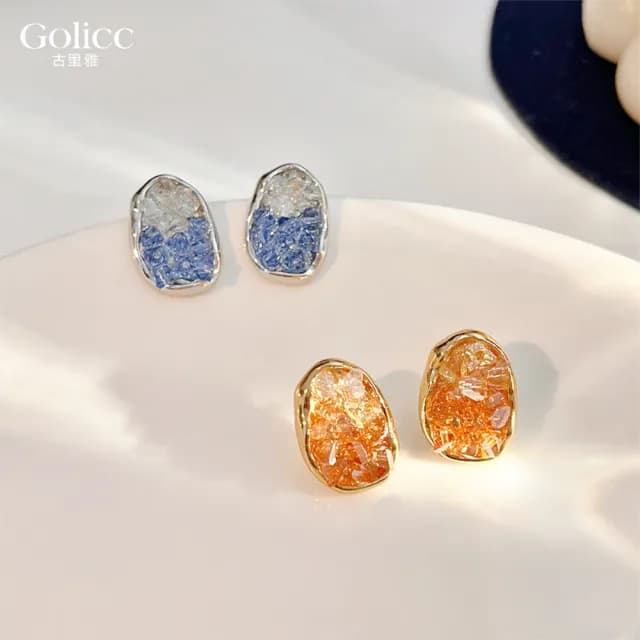 【Golicc】耳環 法式 雙色碎晶(七夕 情人節 生日 飾品 耳釘 耳飾 耳墜 禮物)