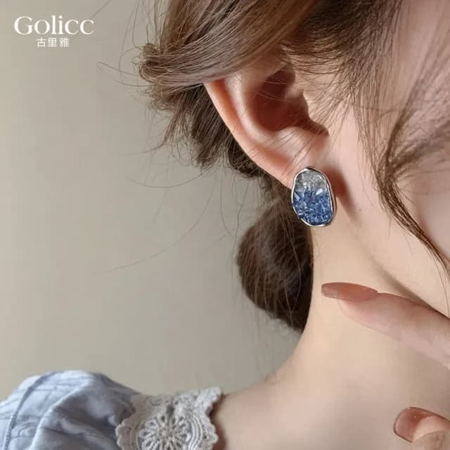 【Golicc】耳環 法式 雙色碎晶(七夕 情人節 生日 飾品 耳釘 耳飾 耳墜 禮物)