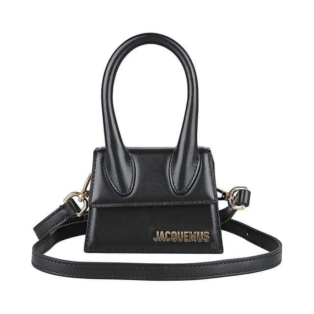 【JACQUEMUS】JACQUEMUS Le Chiquitoxu 雷雕LOGO牛皮搭棉織布襯裡吸釦斜背梯形包(迷你/黑)