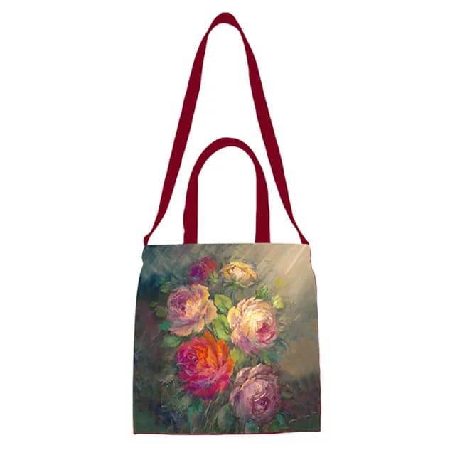 【雨揚】【買一送一】情人節禮物 吉祥花卉帆布袋-4款任選(玫瑰/牡丹/百合/向日葵)