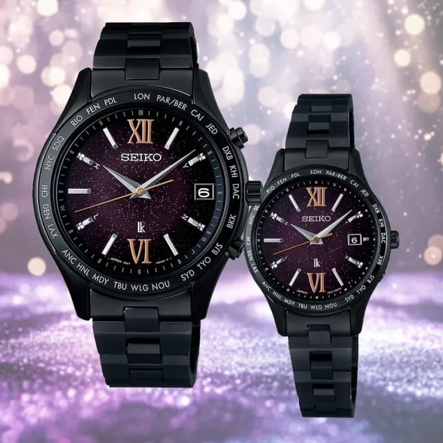 【SEIKO 精工】LUKIA 限量 紫色星空 電波 太陽能情侶錶 對錶 畢業禮物 送禮_SK028(7B27-0AB0P/1B35-0AY0P)