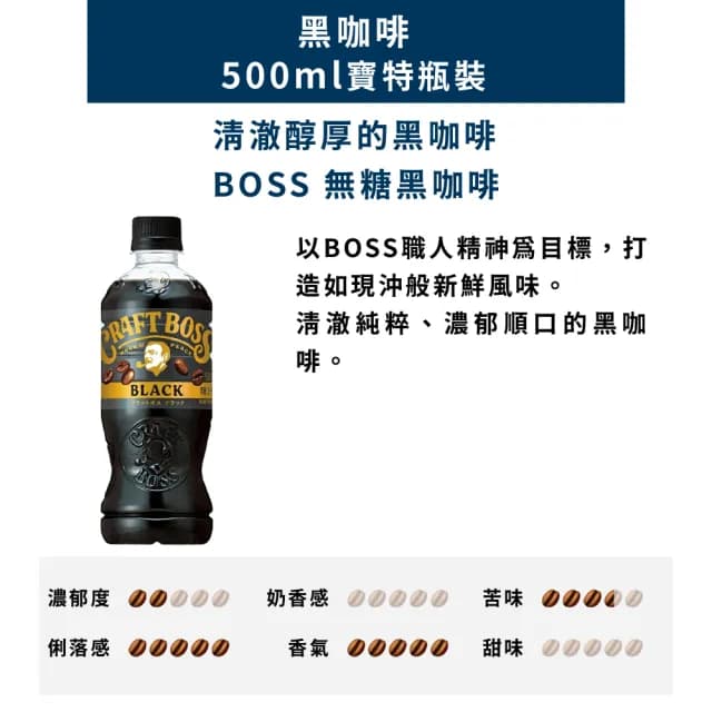 【BOSS】日本SUNTORY三多利 BOSS咖啡 無糖黑咖啡 500mlx24入 精品級咖啡/中秋/烤肉聚會