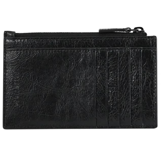 【Balenciaga 巴黎世家】Le Cagole 經典鉚釘揉製小羊皮信用卡證件名片零錢包(黑)