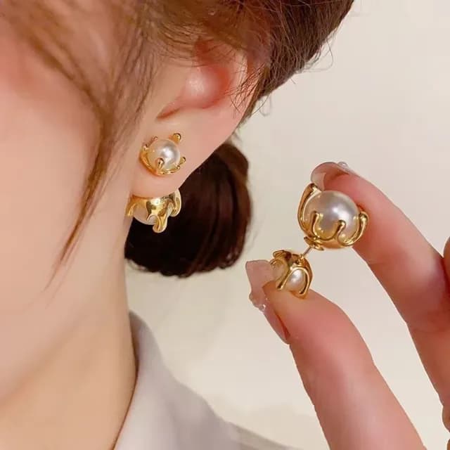 【MISS KOREA】S925銀針耳環 兩戴耳環/韓國設計S925銀針兩戴法大小花苞珍珠造型耳環(2色任選)