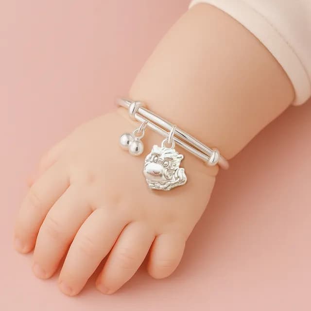 【珠兒綠】999純銀 生肖小萌龍嬰兒搖鈴手鐲 嬰兒禮物 開運 純銀手鐲 純銀手鍊 彌月禮物(附高級禮盒禮袋)