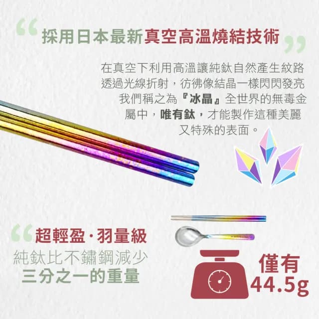 【BEST Ti】純鈦冰晶阿湯筷匙餐具組 八方筷 x 阿湯杓(彩/原/黑/藍)