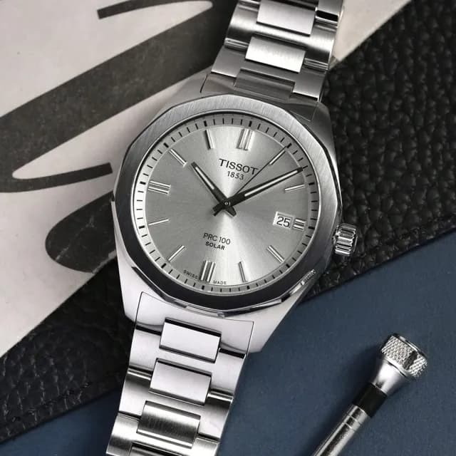 【TISSOT 天梭 官方授權】Solar PRC 100 李棟旭配戴款 太陽能手錶 男錶-銀/39mm 送禮 推薦(T1514221103100)