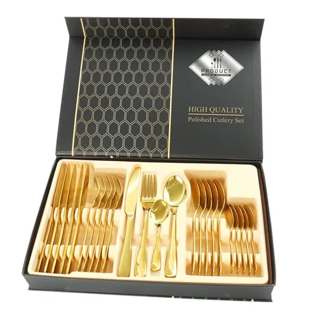 【SMILE】不鏽鋼餐具組 金色西方餐具 24件禮盒組 餐具禮盒 入厝禮物 165-GWT24(高級餐具 輕奢餐具)