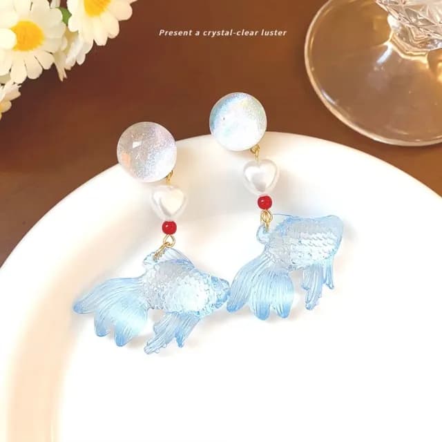 【通透趣味】冰淬泡泡金魚耳環1對(日系 造型耳環 動物 氣質 耳飾 耳針 耳釘 首飾 耳墜)