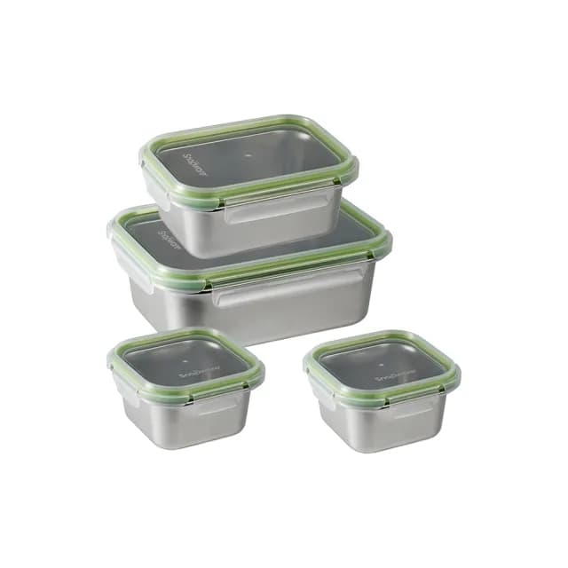 【CorelleBrands 康寧餐具】可微波304不鏽鋼保鮮盒4件組(1250ml+640mlx2+820ml)