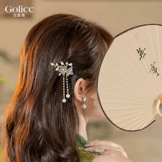 【Golicc】髮夾 古典流蘇花朵 仙氣爆棚小抓夾(雙11 聖誕節 生日 髮飾 頭飾 鯊魚夾 抓夾 禮物)