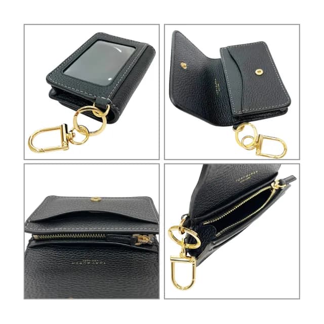 【TORY BURCH】Thea系列簡約黑TB logo荔枝牛皮鑰匙零錢包(159428-001)