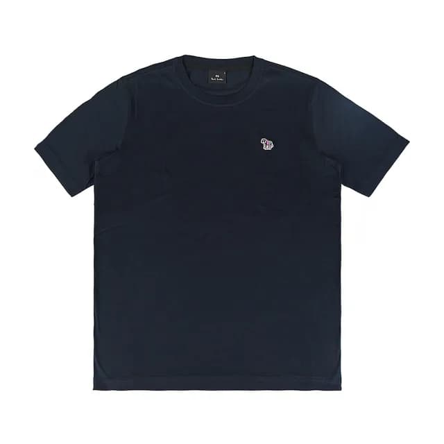【Paul Smith】PAUL SMITH 簽字LOGO刺繡布章多彩斑馬圓領短袖T恤(男款/海軍藍)