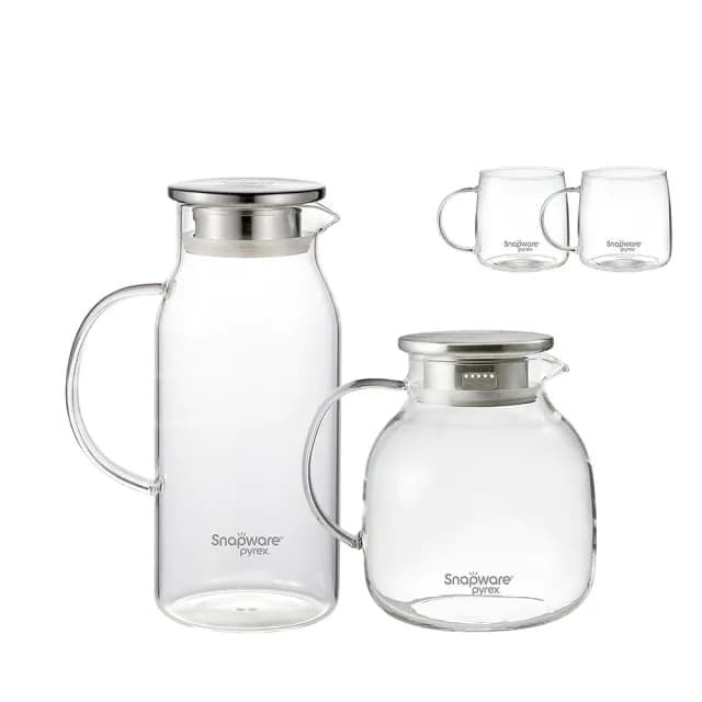 【CorelleBrands 康寧餐具】SNAPWARE耐熱玻璃水壺/冷水壺/桌上壺-款式任選(1600ml+500mlx2/1750ml+500mlx2)