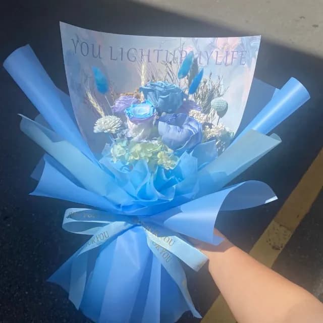 【GXS】藍色永生花束 生日禮物 情人節花束(花束 情人節花束 生日禮物)