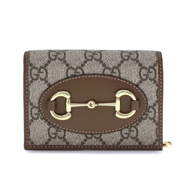 【GUCCI 古馳】Horsebit 1955 馬銜扣 皮革 皮夾 零錢包 短夾 卡夾 米色 烏木色 726846