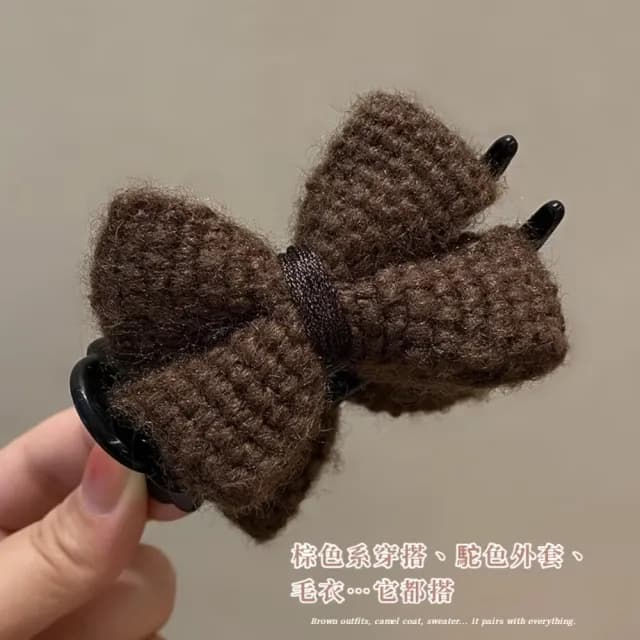 【點綴髮型】日系咖啡毛呢蝴蝶結抓夾(丸子頭 母親節 生日 情人節 髮飾 頭飾 鯊魚夾 禮物 秋冬)