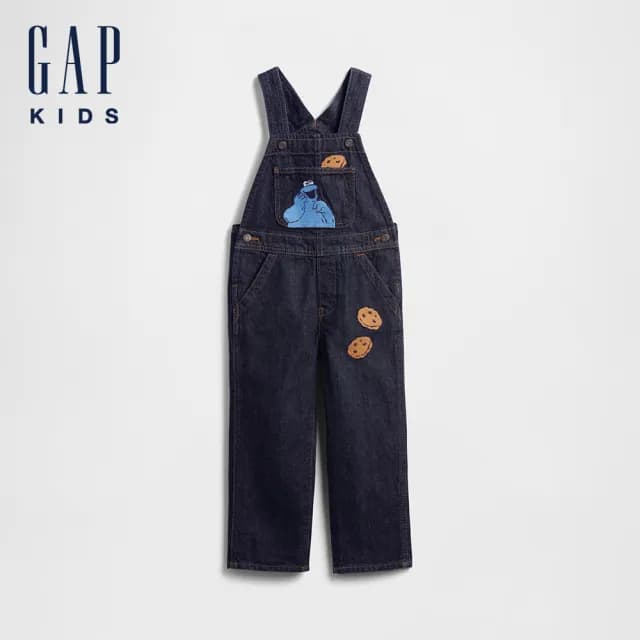【GAP】男幼童裝 刺繡吊帶褲-深藍色(793325)
