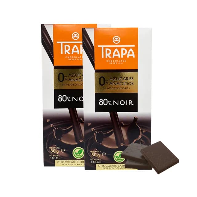 即期品【西班牙 Trapa】無添加糖80%黑巧克力片80gX2