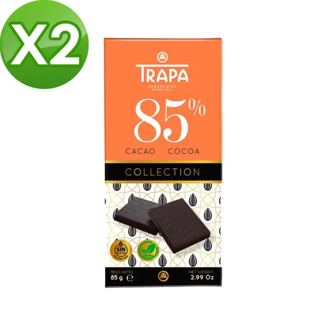 即期品【西班牙 Trapa】精選85%黑巧克力片85gX2片