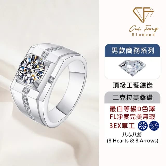 【CF鑽飾】預購 男戒 莫桑鑽《占南弦》2克拉(8心8箭 父親節 七夕 情人節 戒指 鑽戒 禮物送禮 生日)