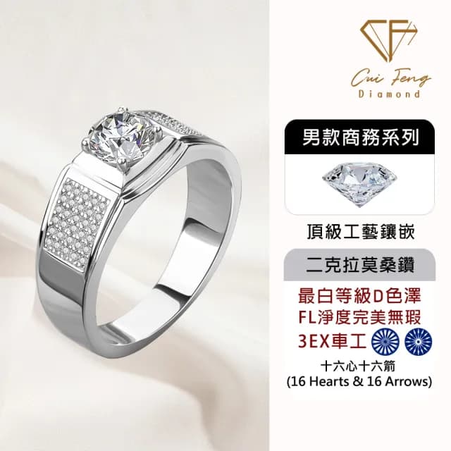 【CF鑽飾】預購 男戒 莫桑鑽《滿天星》2克拉(16心16箭 父親節 七夕 情人節 戒指 鑽戒 禮物送禮 生日)