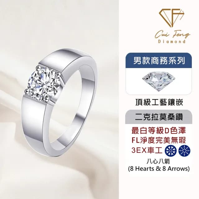 【CF鑽飾】預購 男戒 莫桑鑽《王者風範》2克拉(8心8箭 父親節 七夕 情人節 戒指 鑽戒 禮物送禮 生日)
