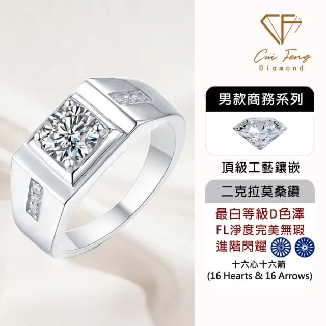 【CF鑽飾】預購 男戒 莫桑鑽《沈穩》2克拉(16心16箭 父親節 七夕 情人節 戒指 鑽戒 禮物送禮 生日)