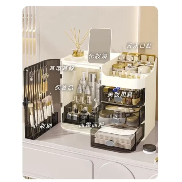 【空間大師】北歐雅緻大容量化妝品收納盒(保養品 收納架 飾品 刷具 置物 整理 桌上抽屜 桌面 生日禮物)
