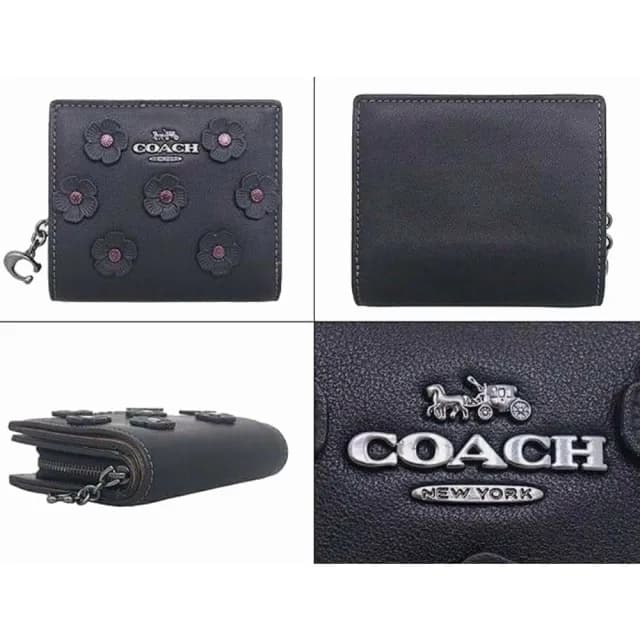 【COACH】大C 花花 掀蓋鈕扣零錢袋短夾(coach  零錢包 女夾 女皮包 女短夾)
