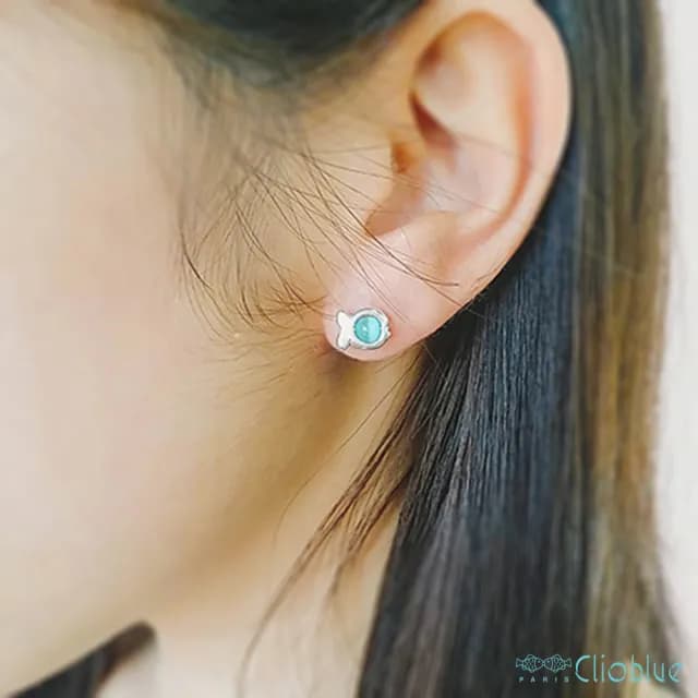 【CLIO BLUE】經典小魚純銀耳環-土耳其色 925純銀  雙魚(法國巴黎品牌/925純銀)