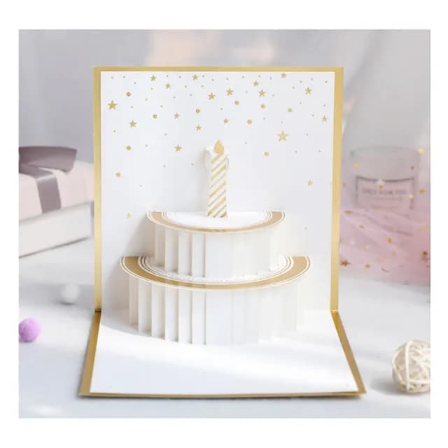 【Paper Play】生日卡片-3D燙金立體蛋糕蛋鋯造型賀卡 卡片(生日卡片 立體賀卡)