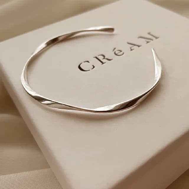【CReAM】Jean不規則波浪設計開口式素面銀色中性女手環手鐲(生日 禮物 送禮 禮盒)