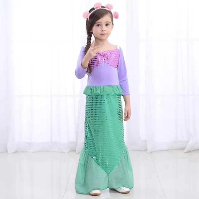 【橘魔法】美人魚洋裝+貝殼髮箍(萬聖節服飾 造型服 套裝 角色扮演 cosplay 表演 女童 兒童 童裝)