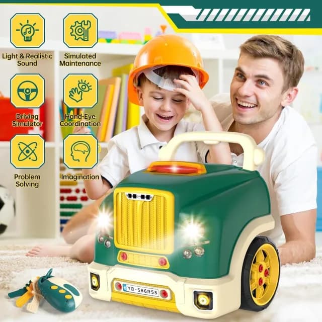 【CuteStone】兒童擬真卡車引擎維修套裝聲光玩具61件組(生日禮物 兒童益智玩具 兒童車)