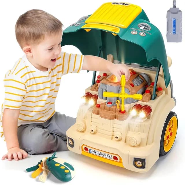 【CuteStone】兒童擬真卡車引擎維修套裝聲光玩具61件組(生日禮物 兒童益智玩具 兒童車)